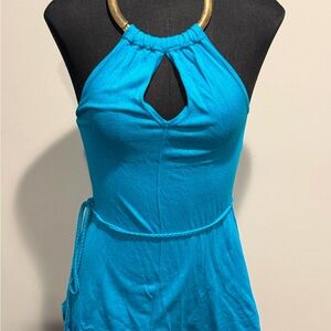 Cache Teal Halter Blouse with Gold Accent